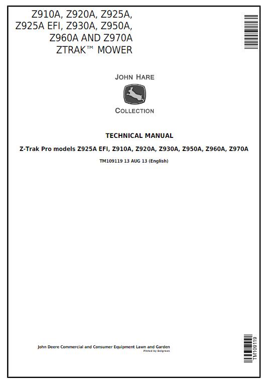 John Deere Z910A, Z920A, Z925A, Z925A EFI, Z930A ZTrak Mower Technical