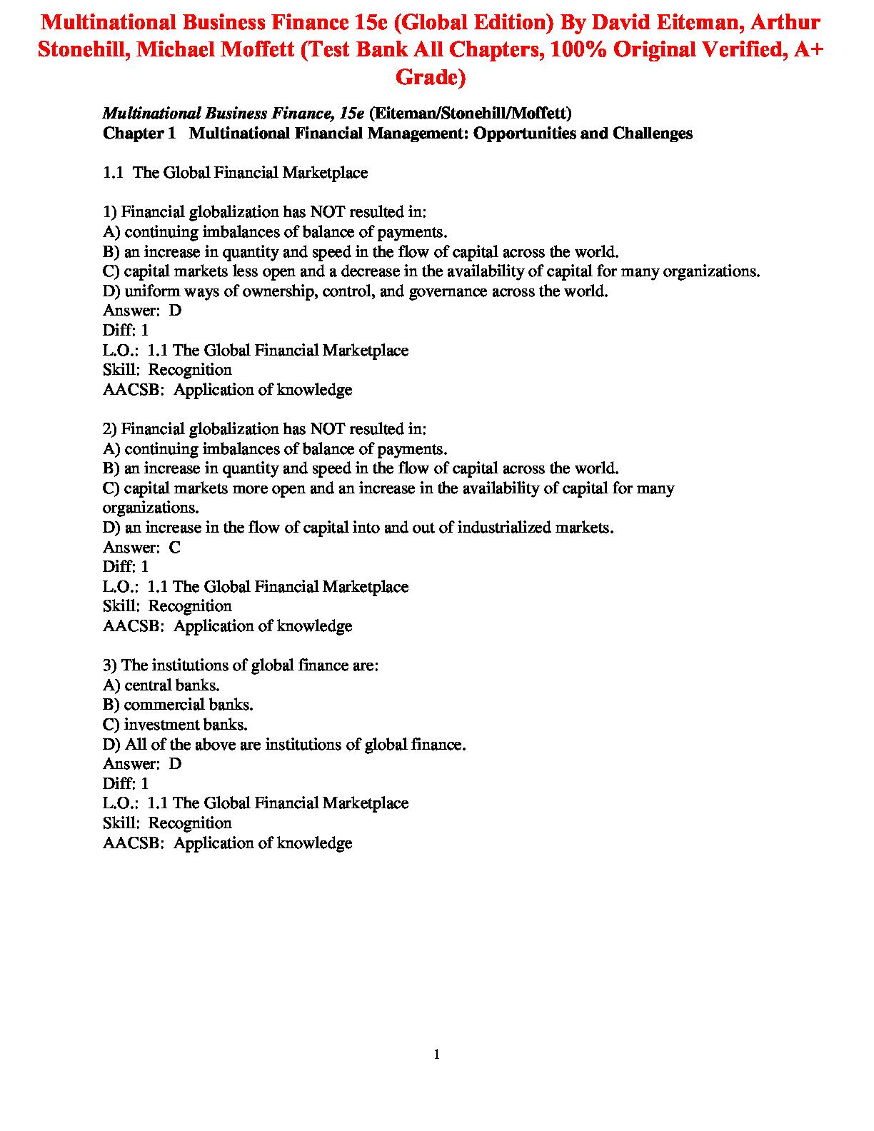 Test Bank For Multinational Business Finance 15th Edition (Global