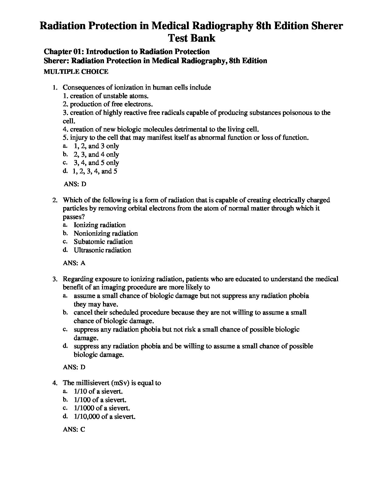 Radiation Protection in Medical Radiography 8th Edition Sherer Test
