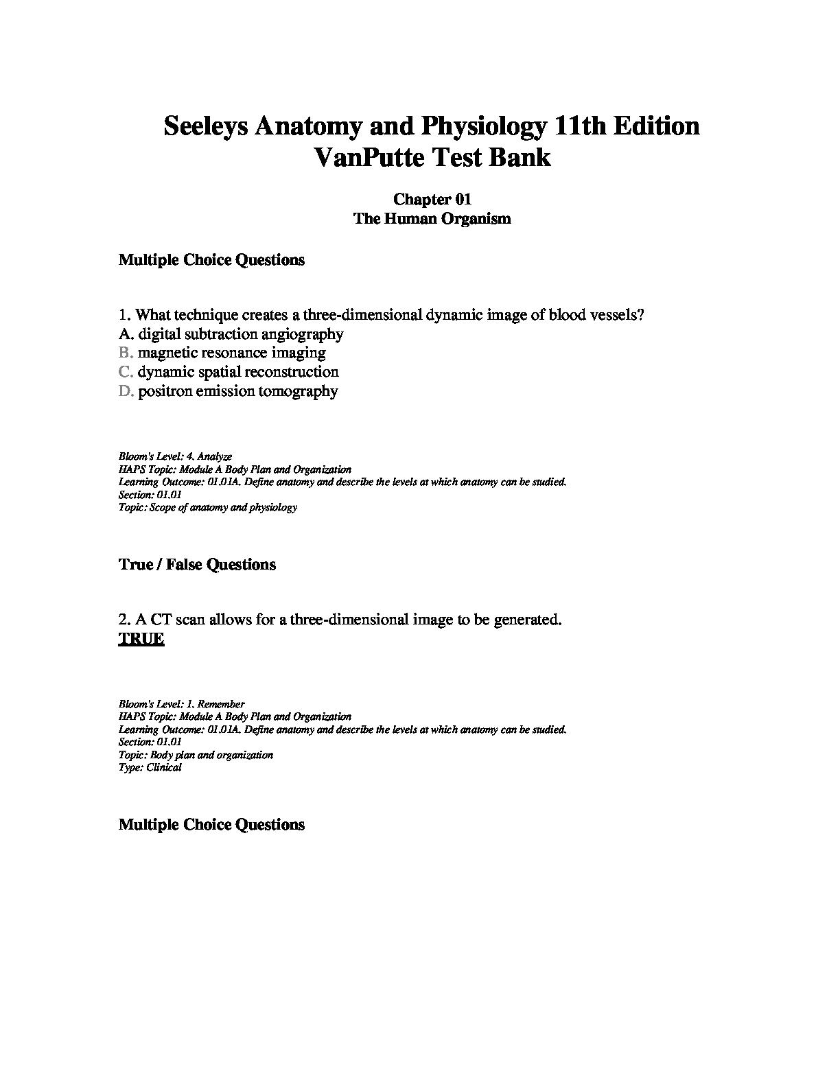 Seeleys Anatomy and Physiology 11th Edition VanPutte Test Bank by