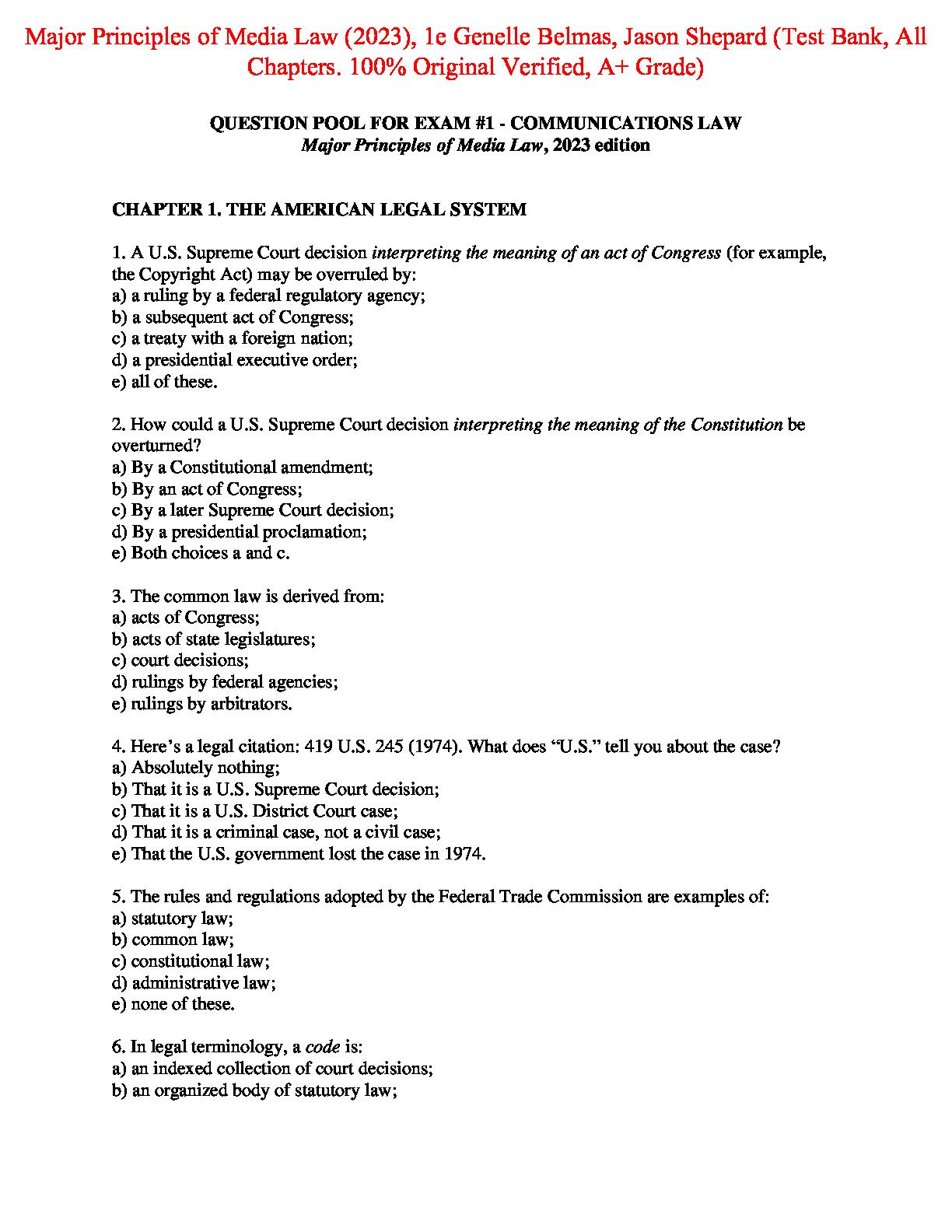 Major Principles of Media Law (2023) 1st Edition By Genelle Belmas