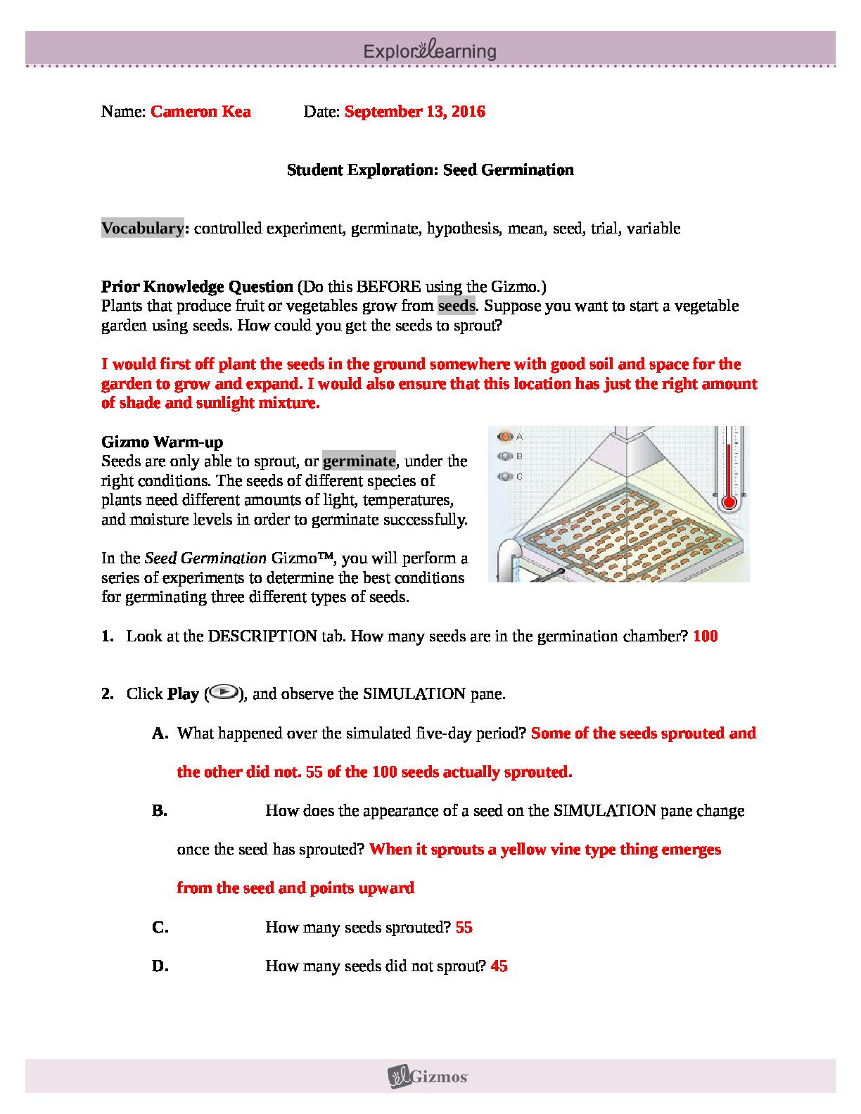 Student Exploration, Seed Germination. Gizmos by testbankfor.store Issuu