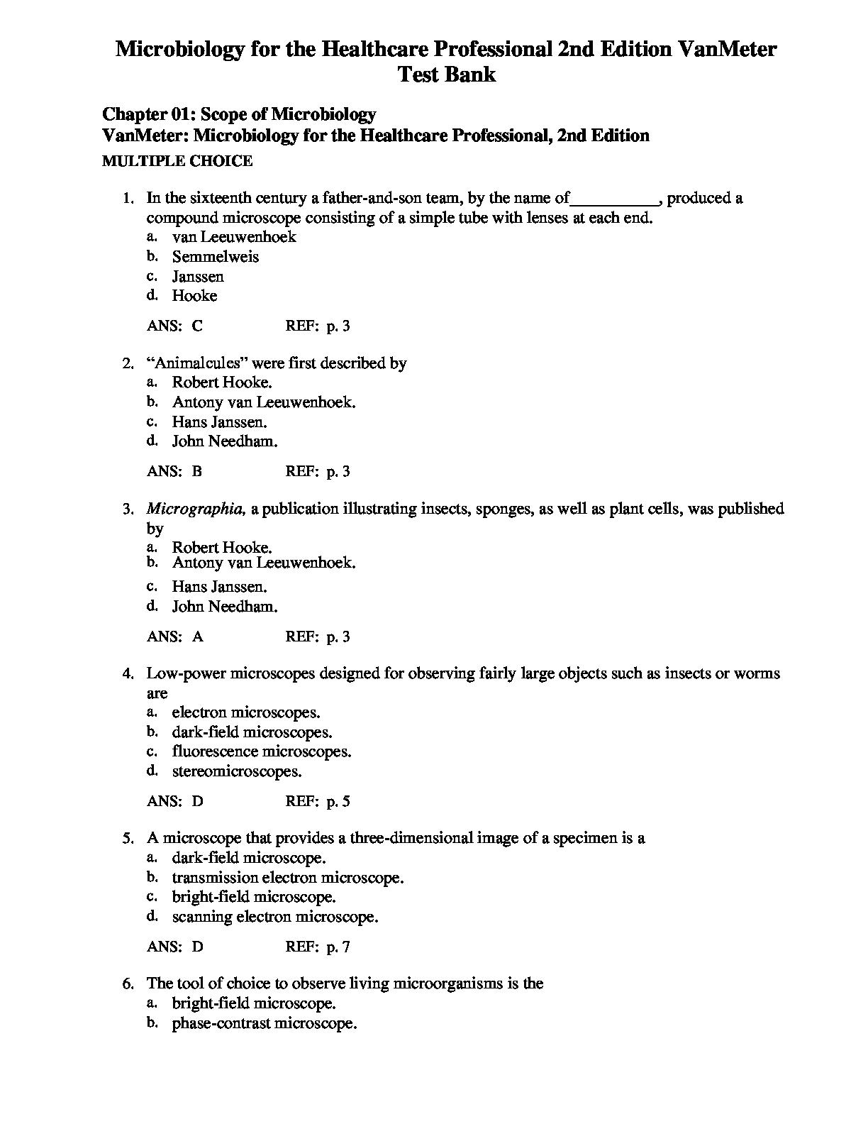 Microbiology for the Healthcare Professional 2nd Edition VanMeter Test