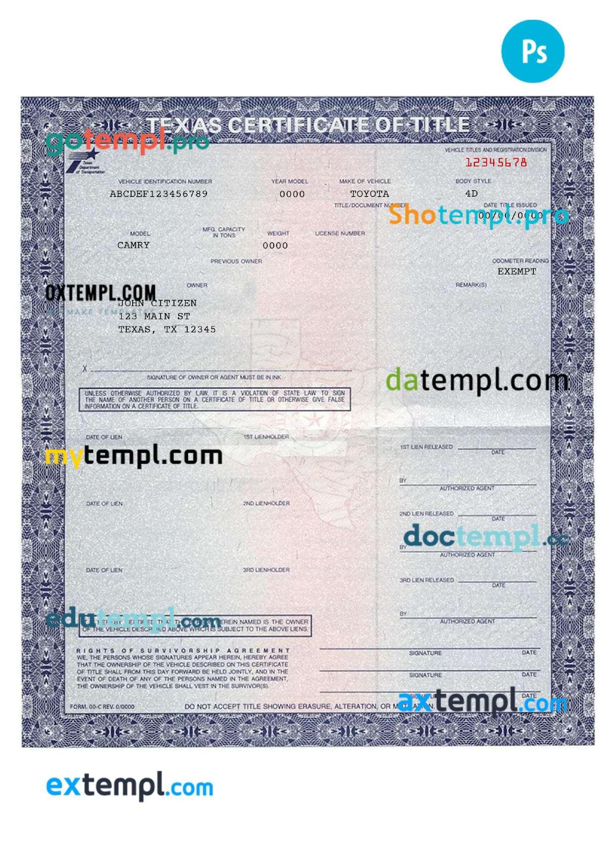 Texas certificate of title of a vehicle (car title) template in PSD format, fully editable by Axtempl2 - Issuu texas-certificate-of-title-of-a-vehicle-car-title-template-in-psd-format-fully-editable-by-axtempl2-issuu