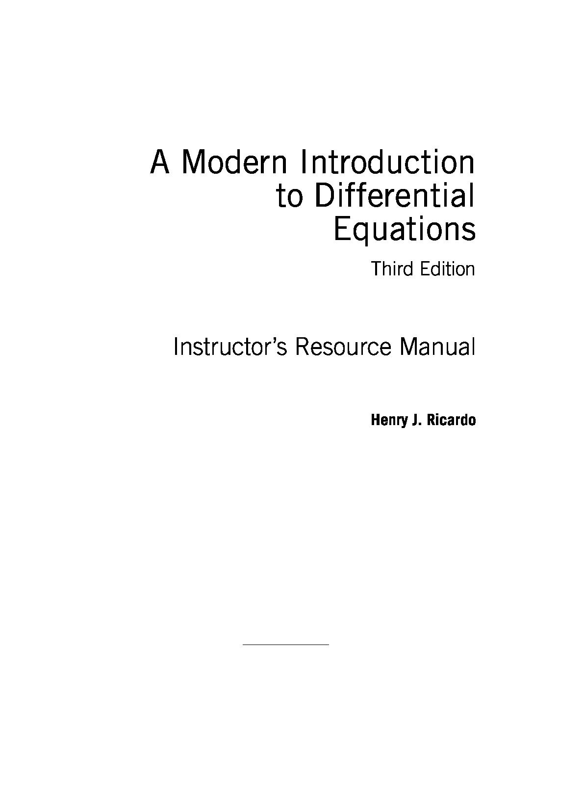 A Modern Introduction to Differential Equations 3rd Edition By Henry J
