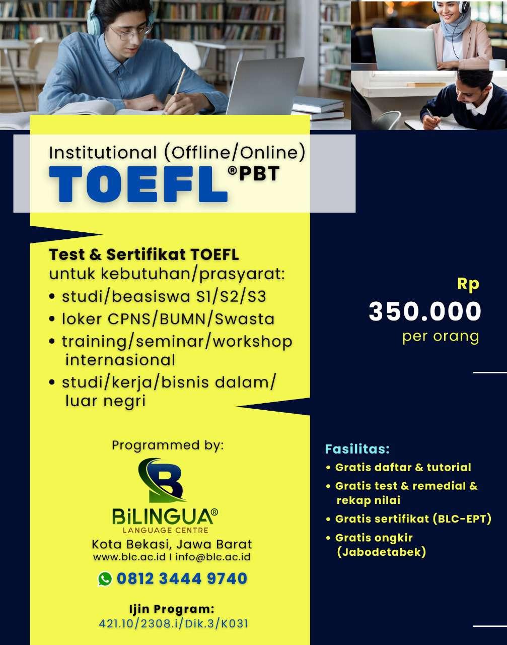 0812-3444-9740 Tes TOEFL Bersertifikat Resmi Karangtengah Kota Tangerang