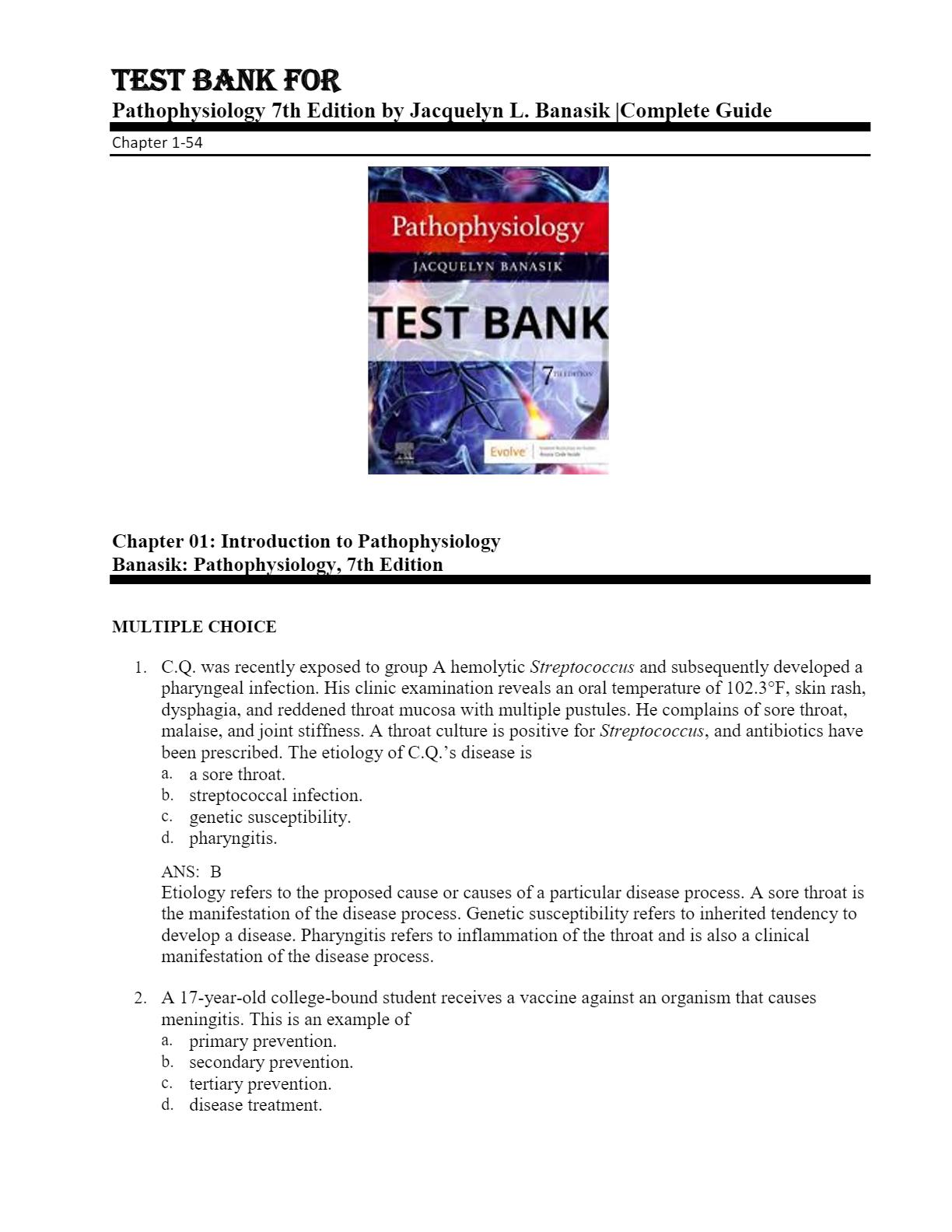 Test Bank For Pathophysiology 7th Edition by Jacquelyn L. Banasik