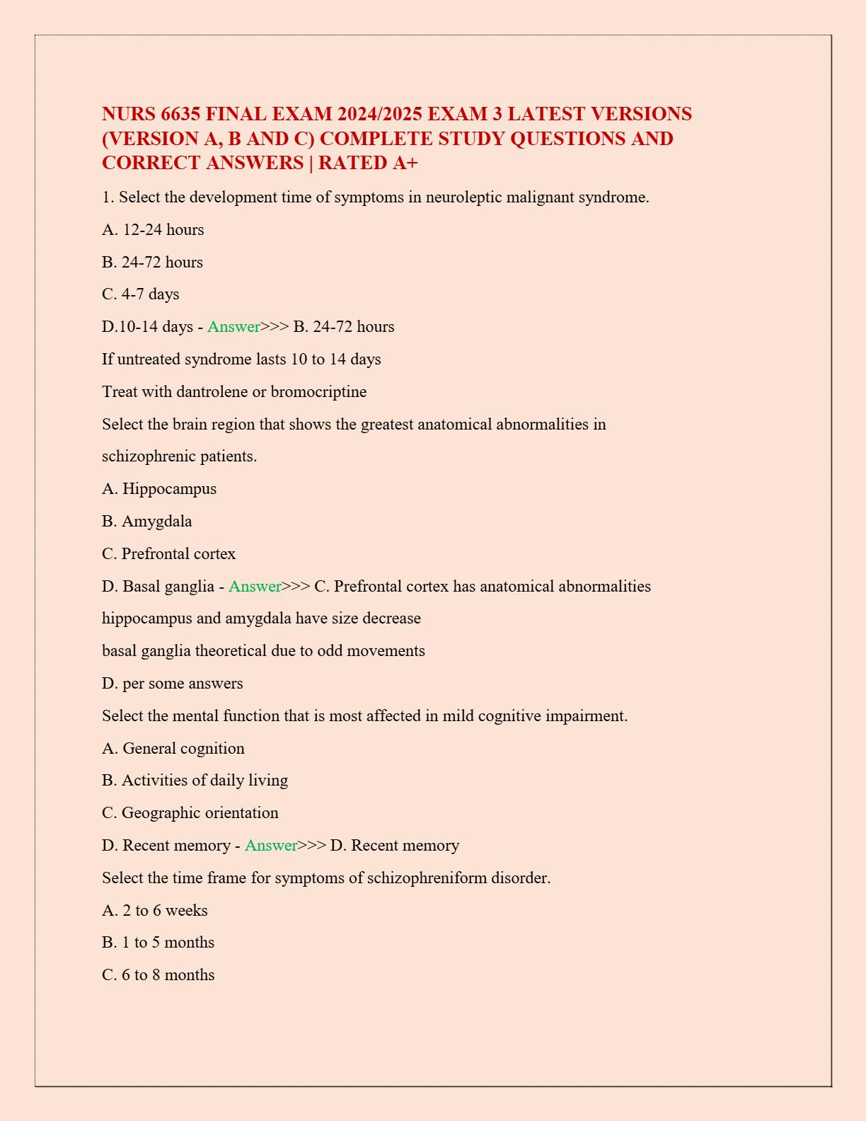NURS 6635 FINAL EXAM 20242025 EXAM 3 LATEST VERSIONS (VERSION A, B AND
