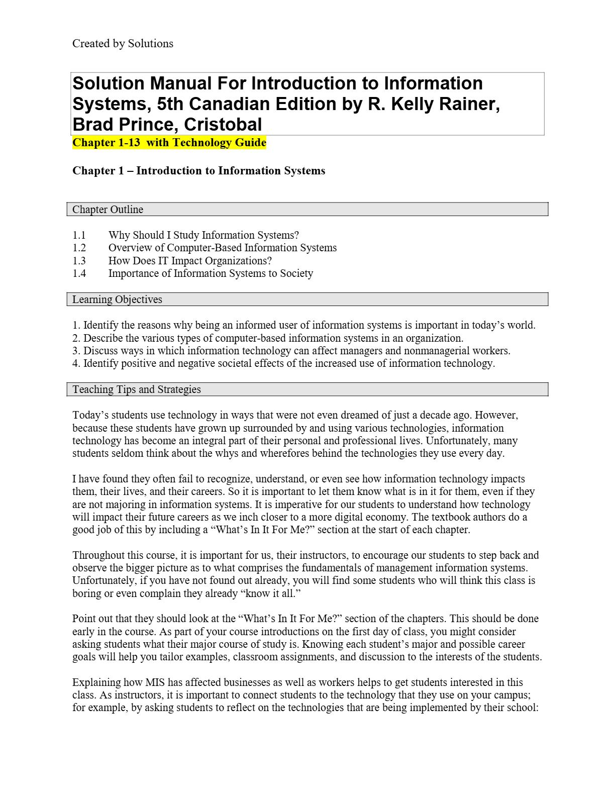 Introduction to Information Systems, 5th Canadian Edition R. Kelly ...