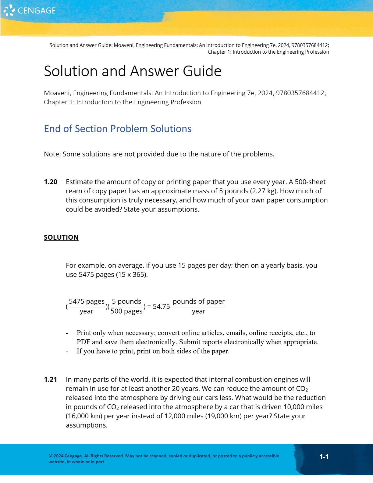 Solutions Manual for Engineering Fundamentals An Introduction to ...