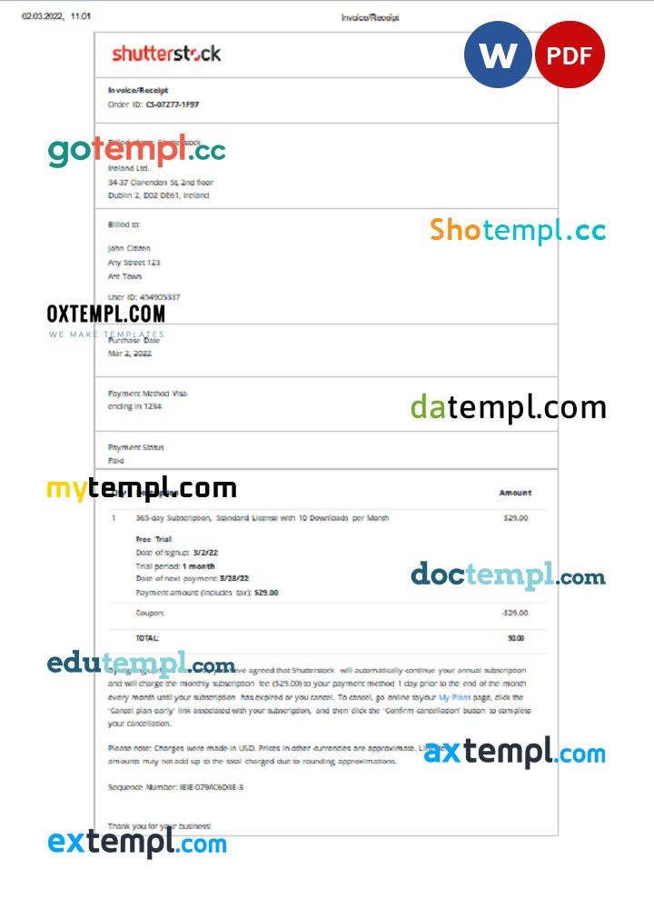 Invoice Example Ireland Ireland Shutterstock invoice template in Word and PDF format, fully ...