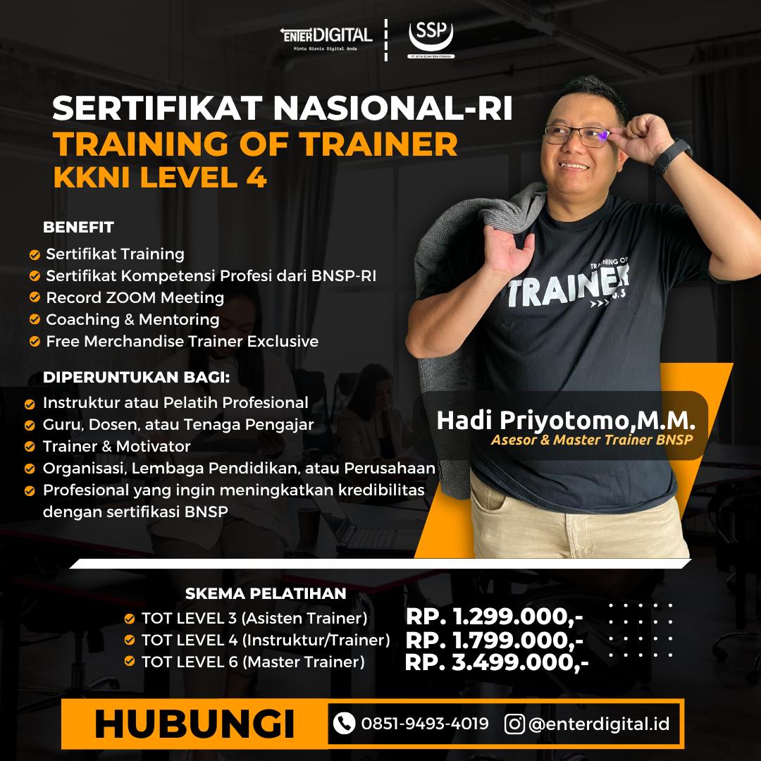 TOT UNGGUL! WA: 0851-9493-4019, Sertifikasi Tot Level 4 Mamuju Utara