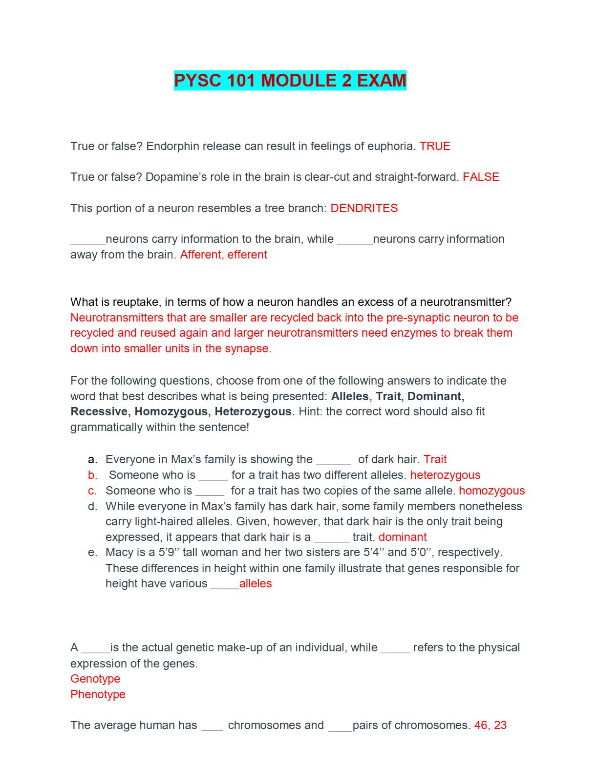 PSYC 101 MODULE 2 EXAM PORTAGE LEARNING by Highpublications - Issuu
