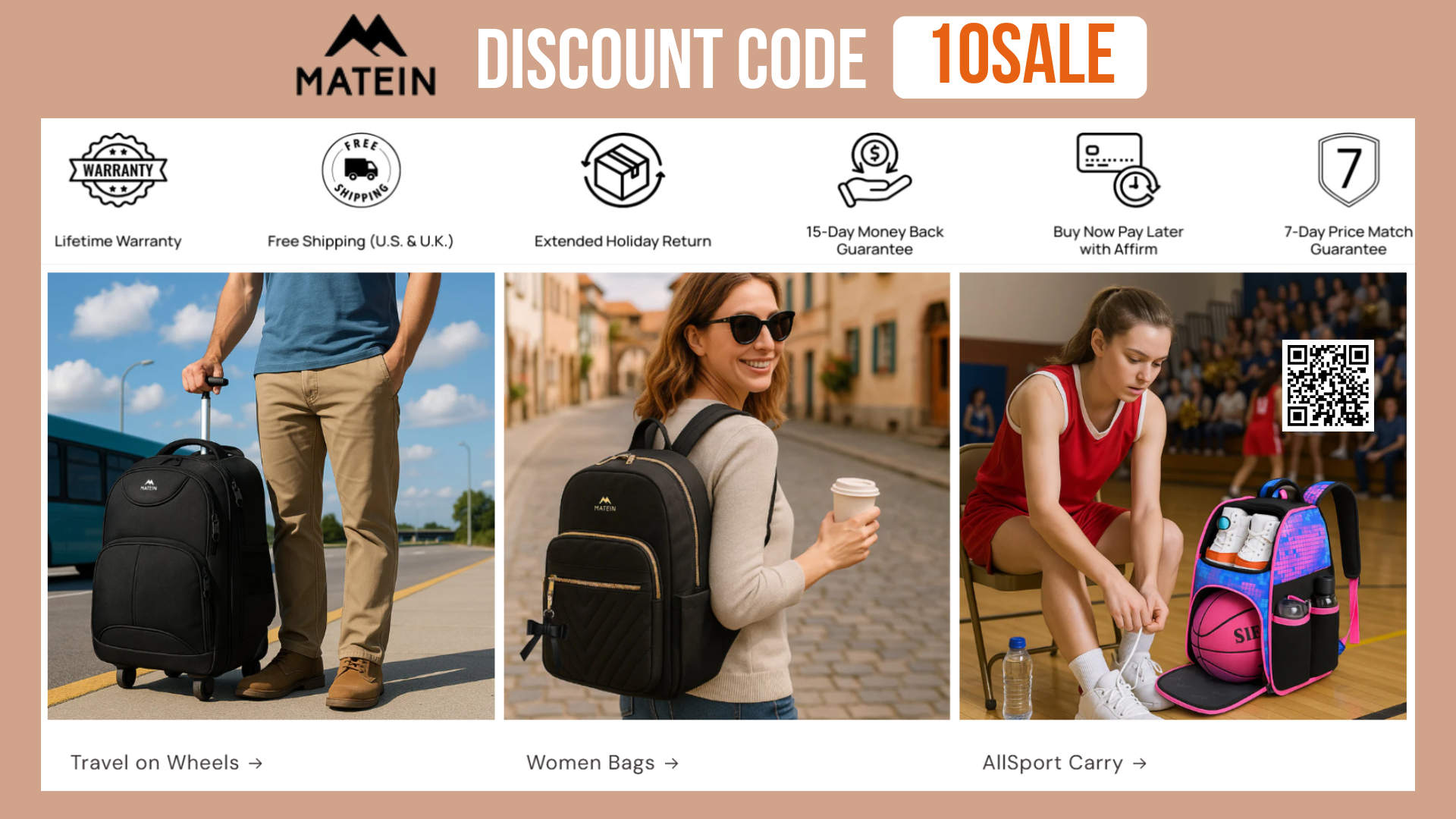 Cover for MATEIN Coupon Code 10SALE - Up to 40% OFF (Verified) - High-Tech Laptop Backpacks October 2025