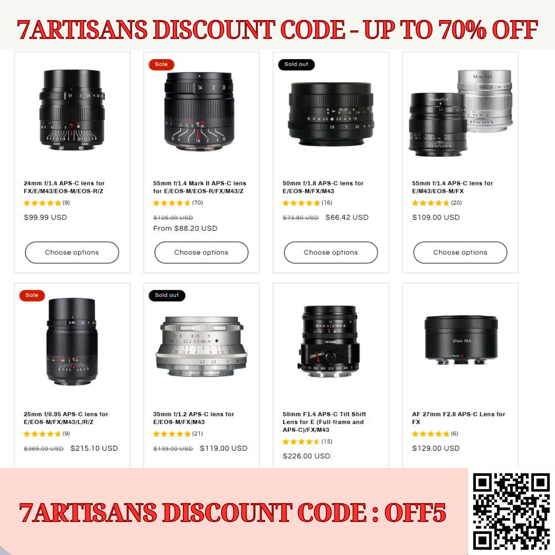 Cover for 7artisans Discount Code: OFF5 – Up to 70% OFF in 2025! Cinematic Video Lenses for Aspiring Filmmakers!