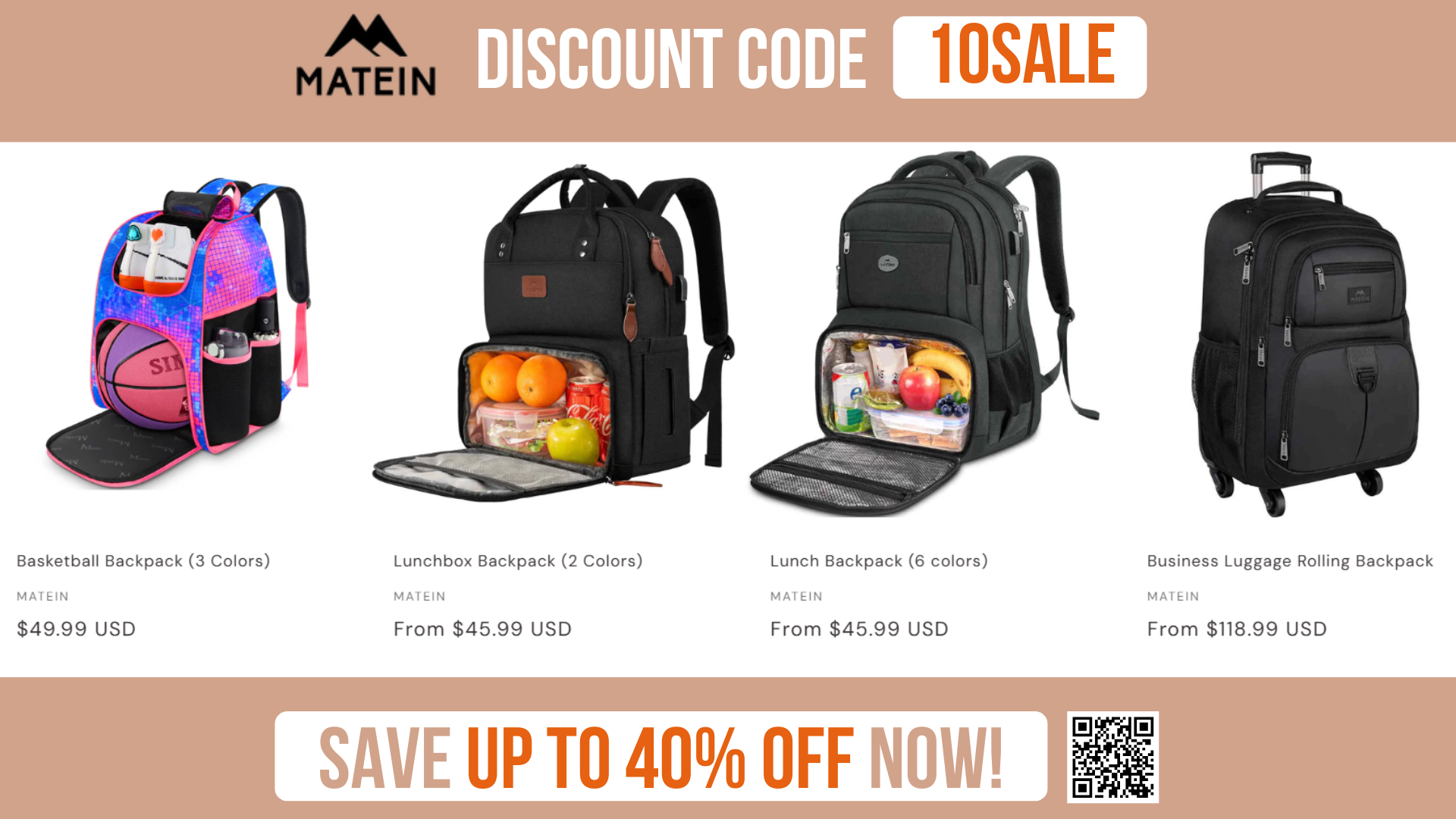 Cover for MATEIN Coupon Code 10SALE (Proven) Top Backpack Savings (2026)
