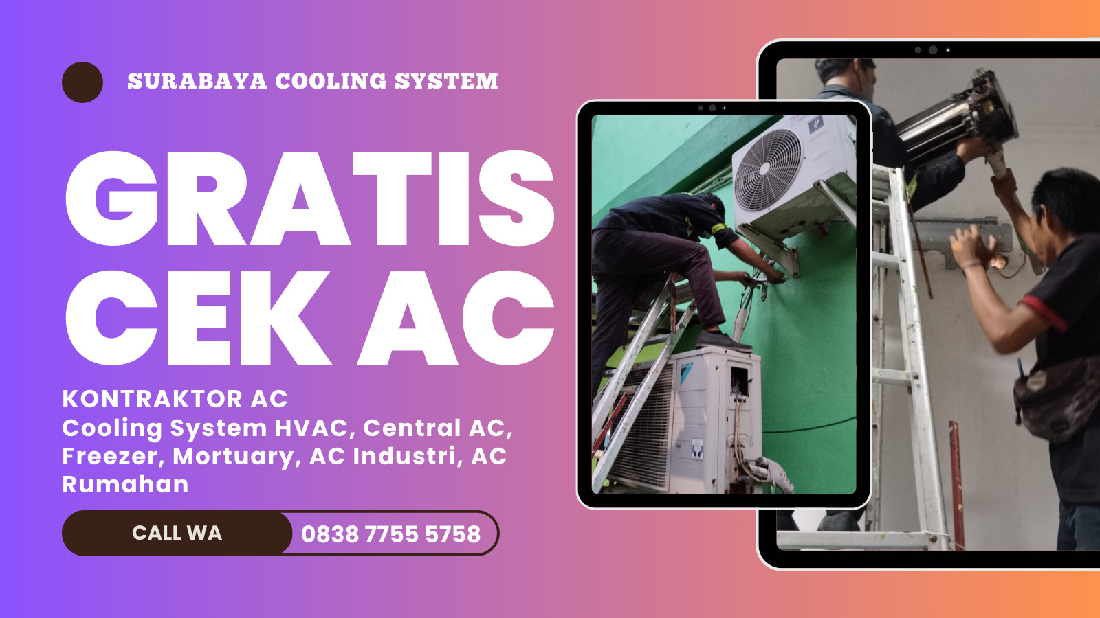 GRATIS CEK AC, 0838-7755-5758, Jasa Service AC di Wonokromo Surabaya